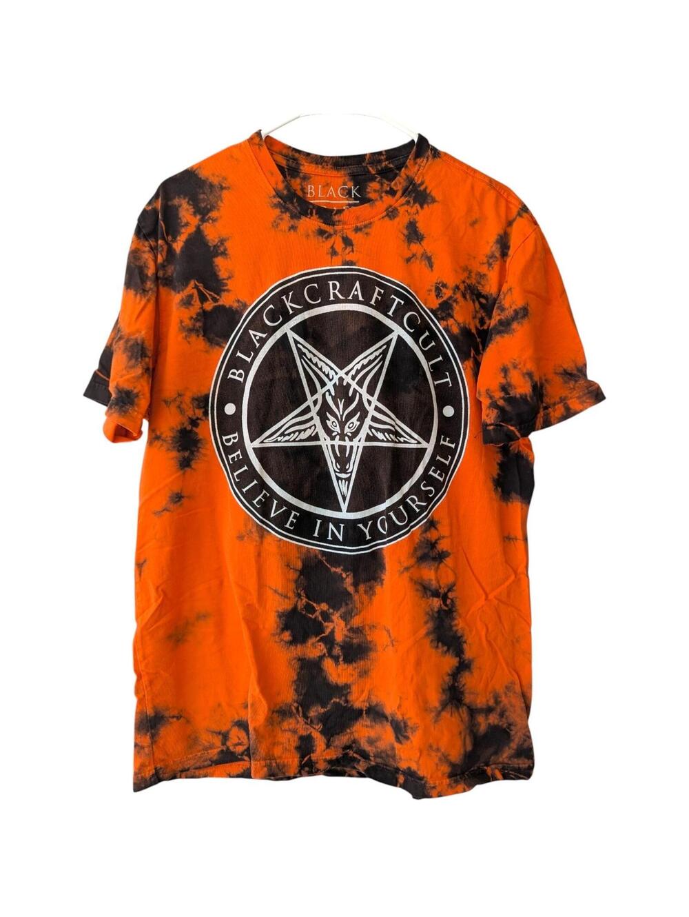 BlackCraft Cult Orange Tie Dye Goat Pentagram goth Tee baphomet L 21.5 x 28.5